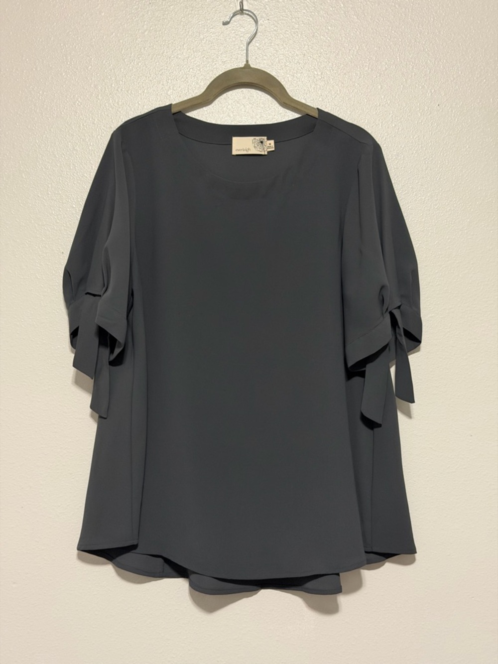 everleigh Charcoal Gray Tie-Sleeve Blouse